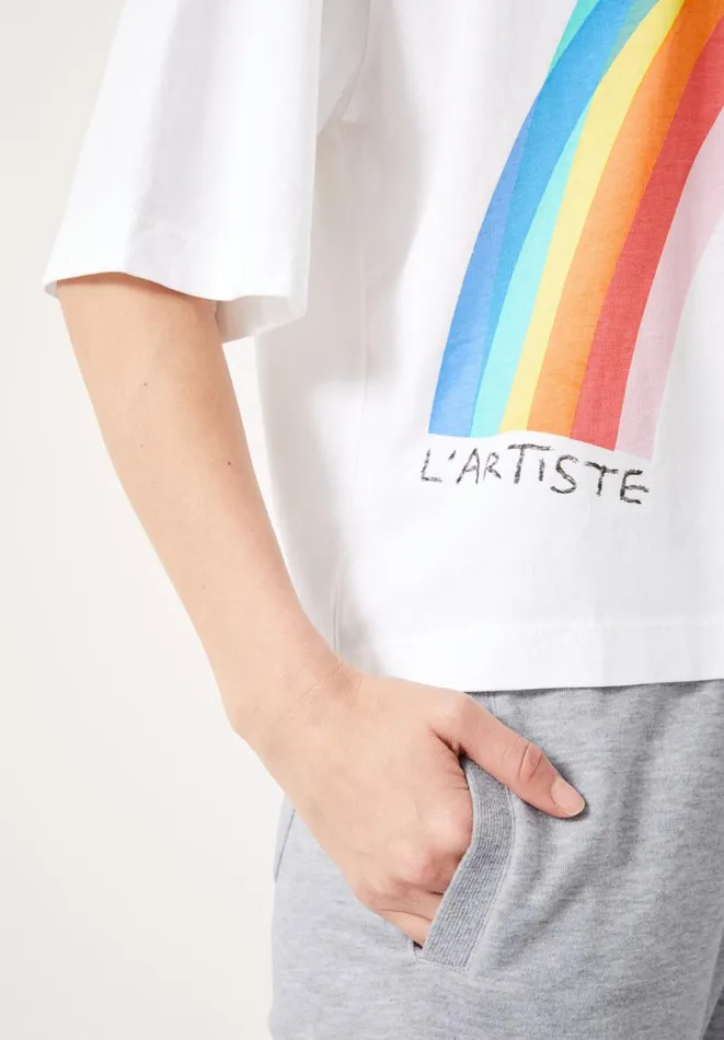 Hush Tops and Tshirts Women Rainbow L039artiste Graphic TShirt White