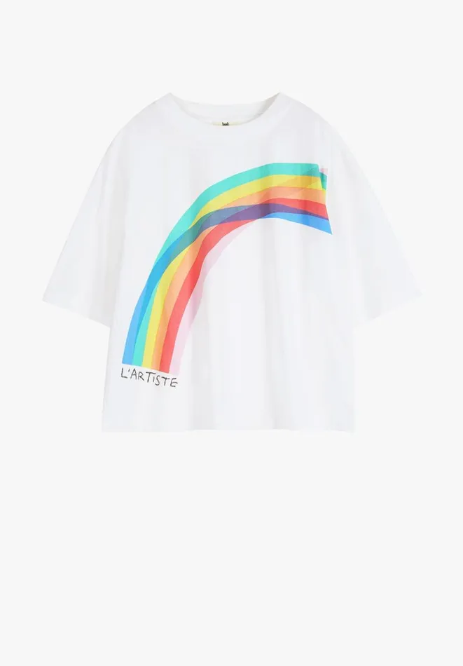 Hush Tops and Tshirts Women Rainbow L039artiste Graphic TShirt White