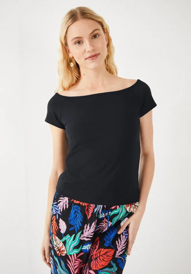 Hush Tops and Tshirts Women Raya Bardot Jersey Top Black