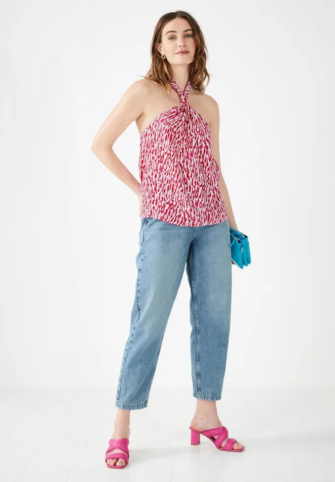 Hush Tops and Tshirts Women Ryn Knotted Halterneck Top Abstract Animal Ecrupink