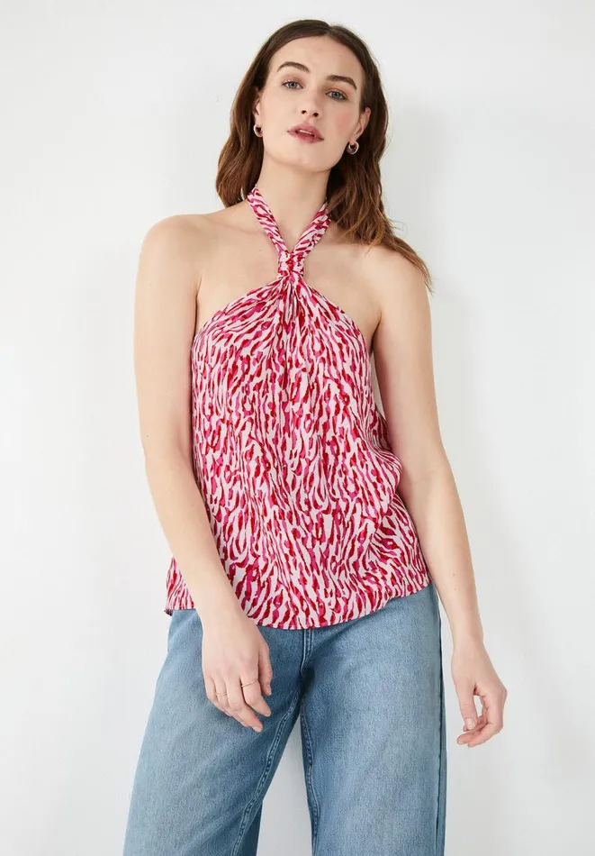 Hush Tops and Tshirts Women Ryn Knotted Halterneck Top Abstract Animal Ecrupink