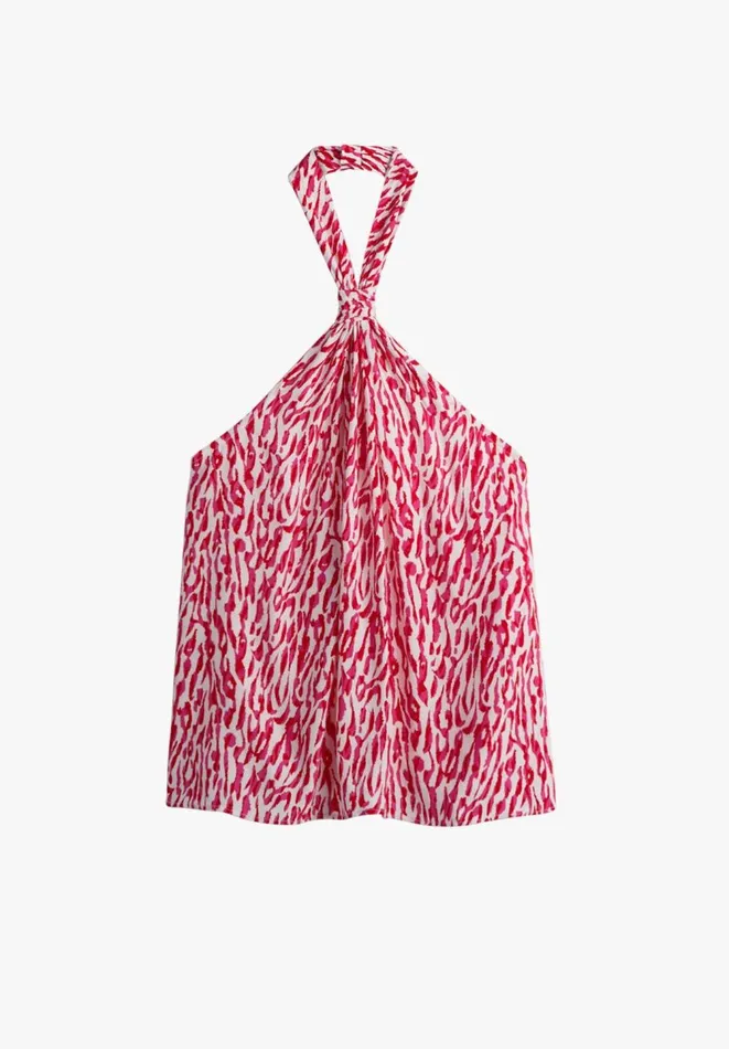 Hush Tops and Tshirts Women Ryn Knotted Halterneck Top Abstract Animal Ecrupink