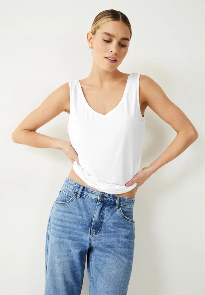 Hush Tops and Tshirts Women Sally VNeck Jersey Vest Top White