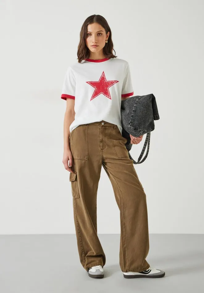 Hush Tops and Tshirts Women Shaan Star Ringer TShirt White Red Hush Tops and Tshirts Women Shaan Star Ringer TShirt White Red