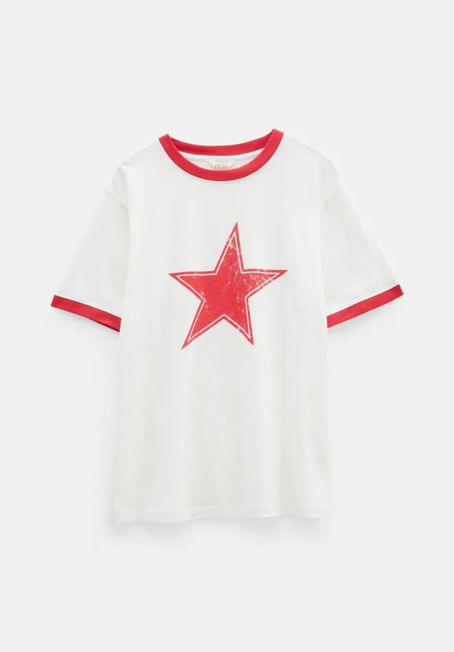 Hush Tops and Tshirts Women Shaan Star Ringer TShirt White Red Hush Tops and Tshirts Women Shaan Star Ringer TShirt White Red