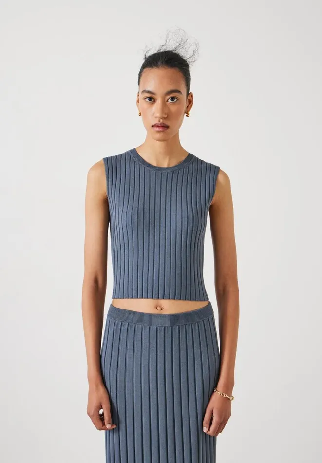 Hush Tops and Tshirts Women Sive Ribbed Knitted Tank Top Slate Grey