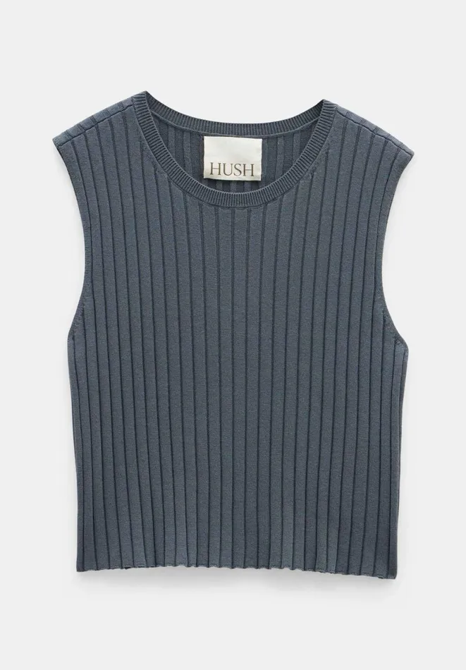 Hush Tops and Tshirts Women Sive Ribbed Knitted Tank Top Slate Grey Hush Tops and Tshirts Women Sive Ribbed Knitted Tank Top Slate Grey