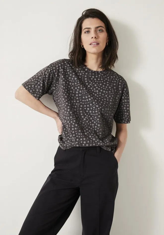 Hush Tops and Tshirts Women Star Print Oversized TShirt Multi Star Grey