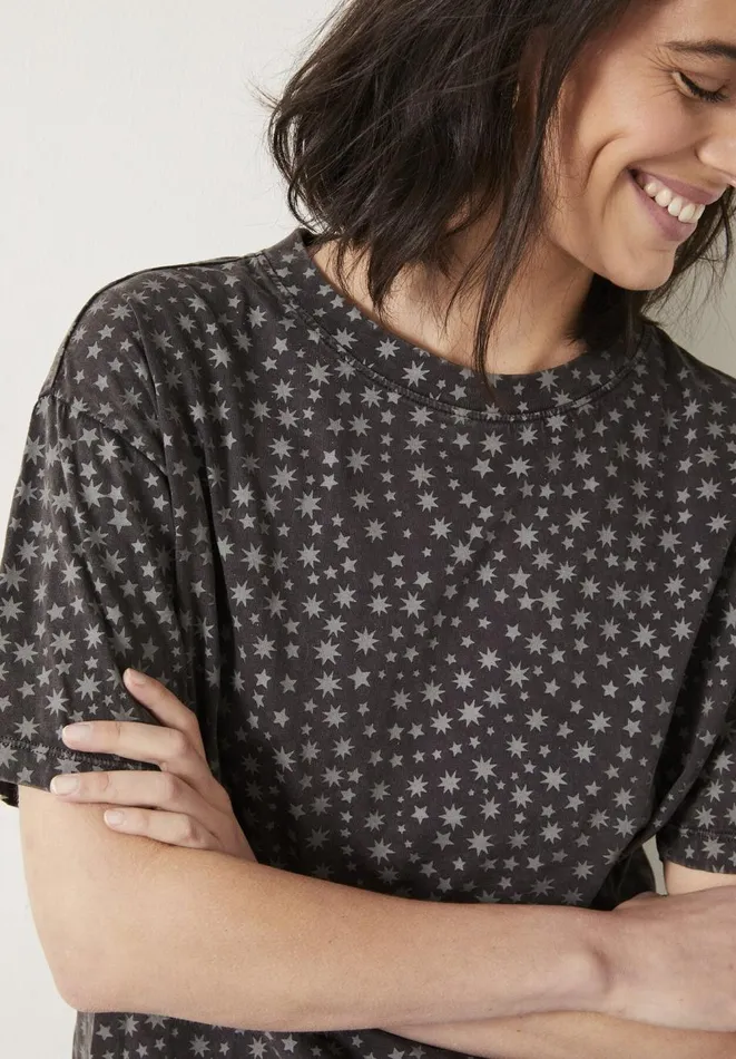 Hush Tops and Tshirts Women Star Print Oversized TShirt Multi Star Grey