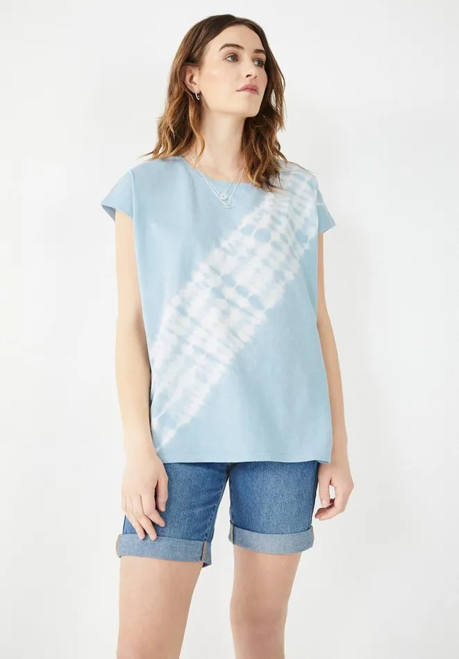 Hush Tops and Tshirts Women Tie Dye Cotton Boyfriend TShirt Powder Blue