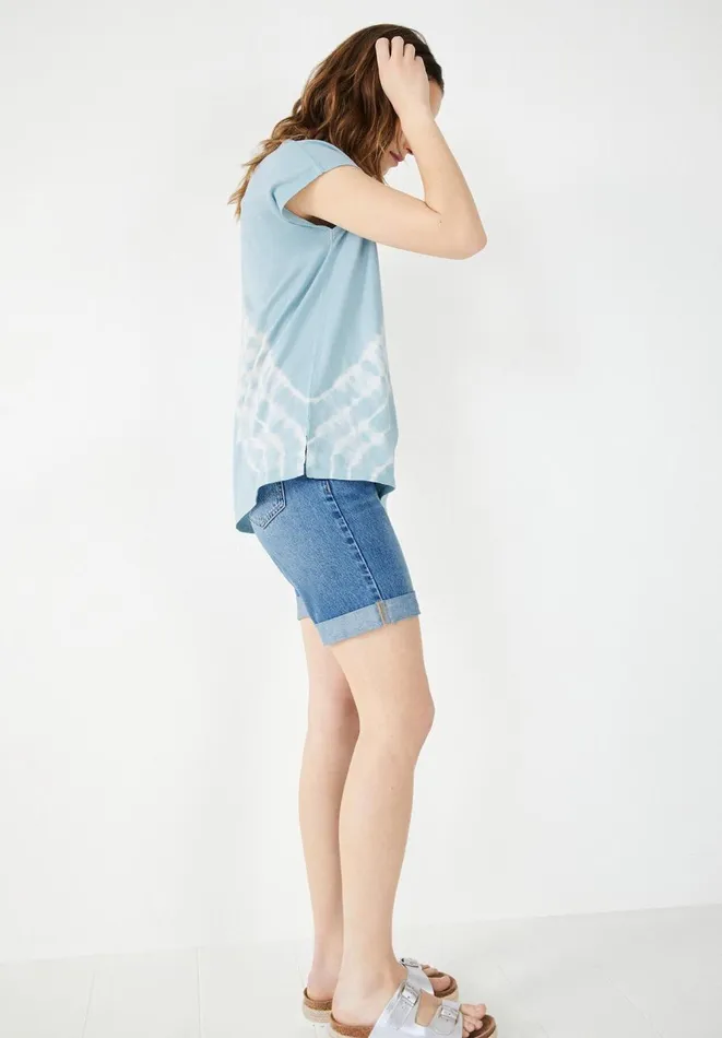 Hush Tops and Tshirts Women Tie Dye Cotton Boyfriend TShirt Powder Blue Hush Tops and Tshirts Women Tie Dye Cotton Boyfriend TShirt Powder Blue