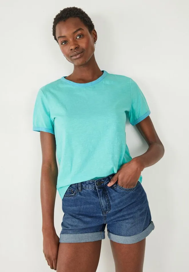 Hush Tops and Tshirts Women Tiera Contrast Trim TShirt Spearmint Ocean