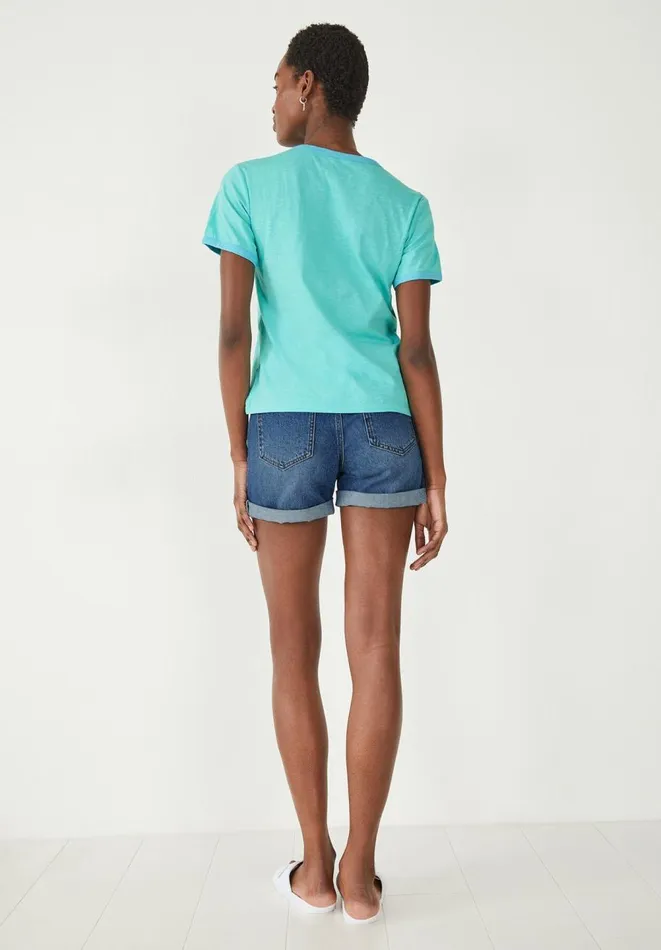 Hush Tops and Tshirts Women Tiera Contrast Trim TShirt Spearmint Ocean Hush Tops and Tshirts Women Tiera Contrast Trim TShirt Spearmint Ocean