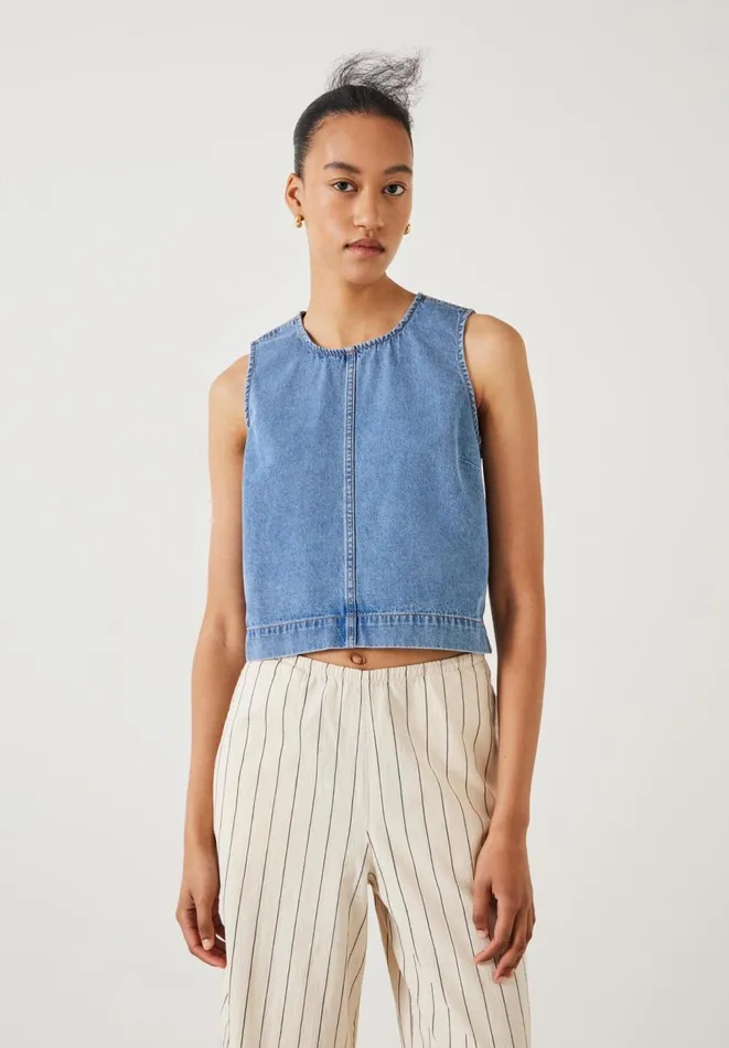 Hush Tops and Tshirts Women Valerie Denim Top Mid Authentic Wash Denim