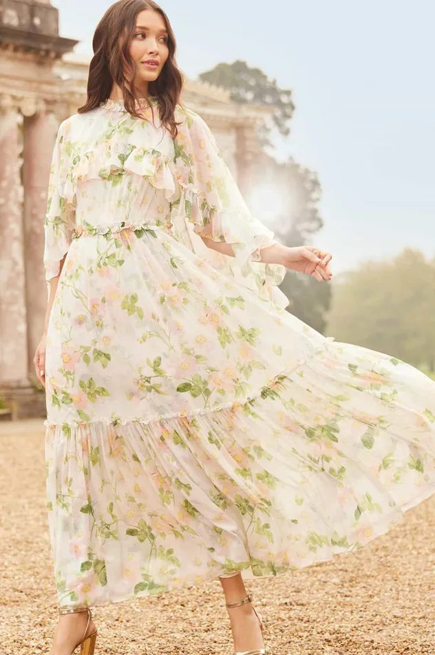 Immortal Rose Harper Chiffon Cape Ankle Gown Multi Women Needle and Thread Dresses