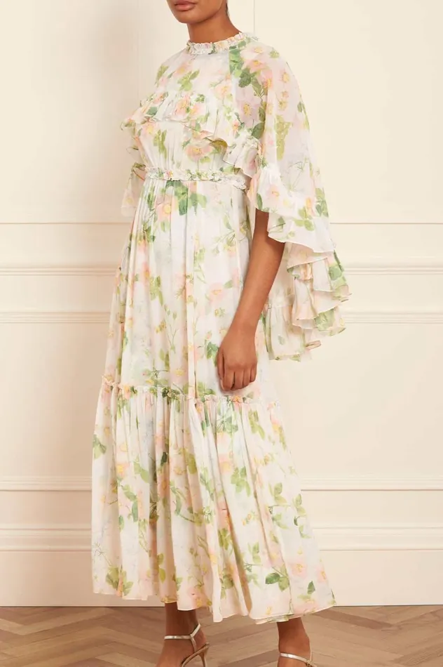 Immortal Rose Harper Chiffon Cape Ankle Gown Multi Women Needle and Thread Dresses