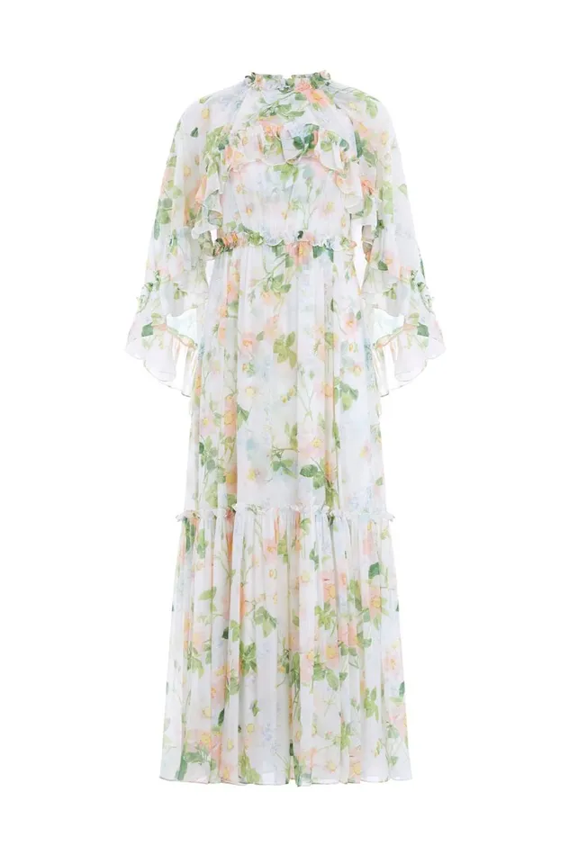 Immortal Rose Harper Chiffon Cape Ankle Gown Multi Women Needle and Thread Dresses