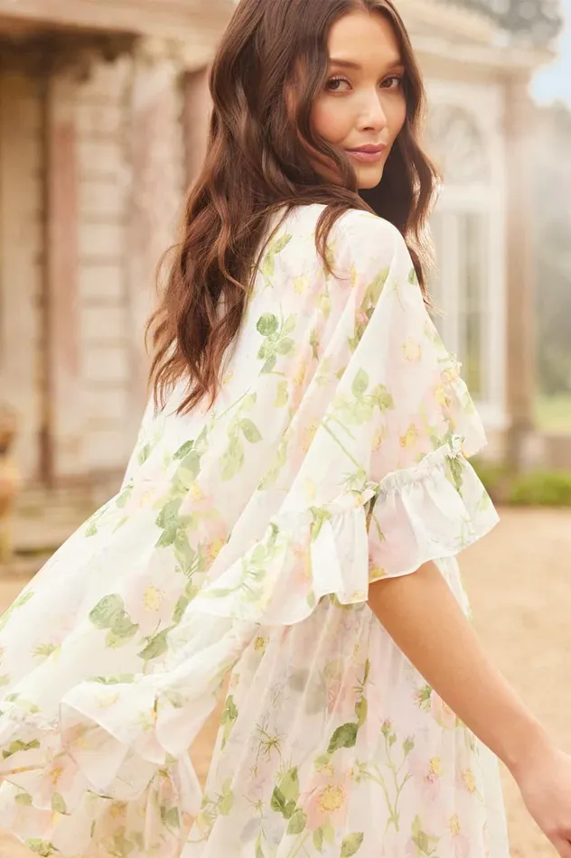 Immortal Rose Harper Chiffon Cape Ankle Gown Multi Women Needle and Thread Dresses