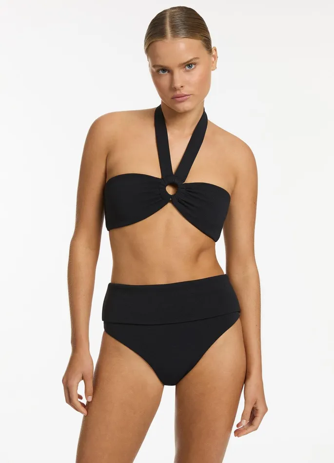 Isla Rib Bandeau Bikini Halter Top Black Women JETS Australia Bandeau Bikini Tops