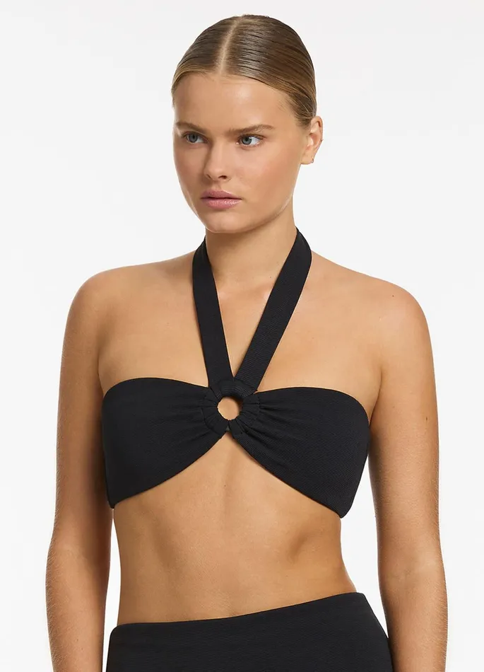 Isla Rib Bandeau Bikini Halter Top Black Women JETS Australia Bandeau Bikini Tops