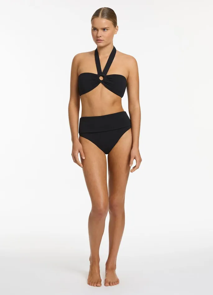 Isla Rib Bandeau Bikini Halter Top Black Women JETS Australia Bandeau Bikini Tops