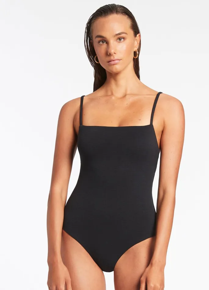 Isla Rib Minimal Tank One Piece Black Women JETS Australia Tank One Piece