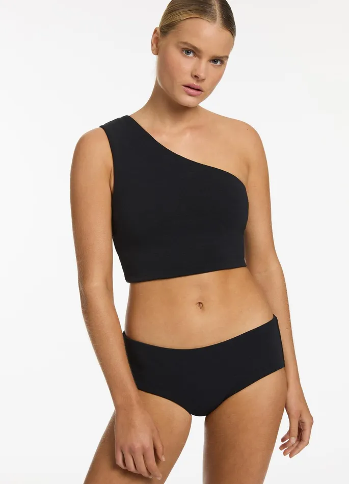 Isla Rib Wide Side Hipster Bikini Bottom Black Women JETS Australia Hipster Bikini Bottoms
