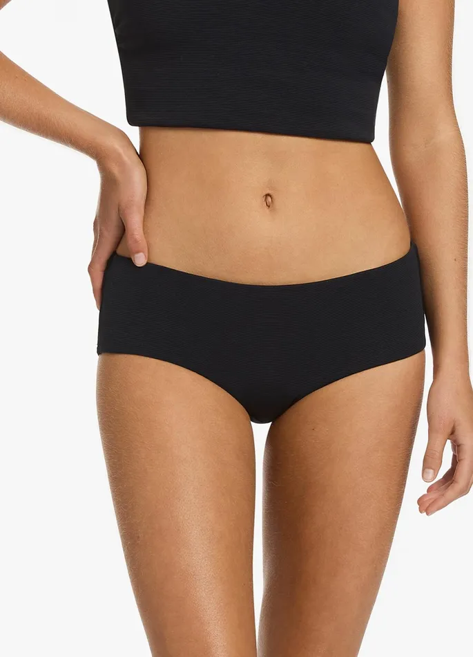 Isla Rib Wide Side Hipster Bikini Bottom Black Women JETS Australia Hipster Bikini Bottoms