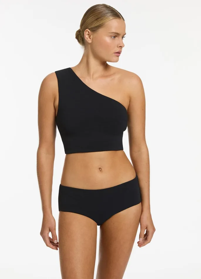 Isla Rib Wide Side Hipster Bikini Bottom Black Women JETS Australia Hipster Bikini Bottoms