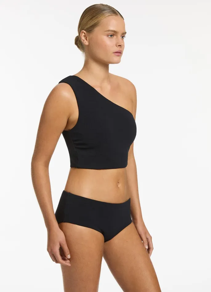 Isla Rib Wide Side Hipster Bikini Bottom Black Women JETS Australia Hipster Bikini Bottoms