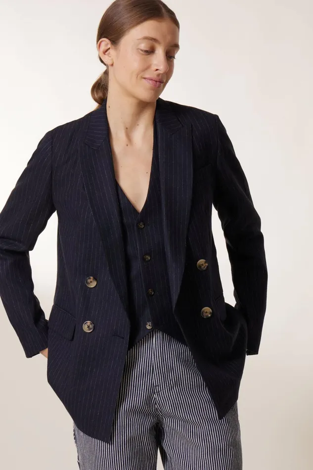 Jackets and Coats Women Leon and Harper Volverte Stripe Jacket Blackstripe