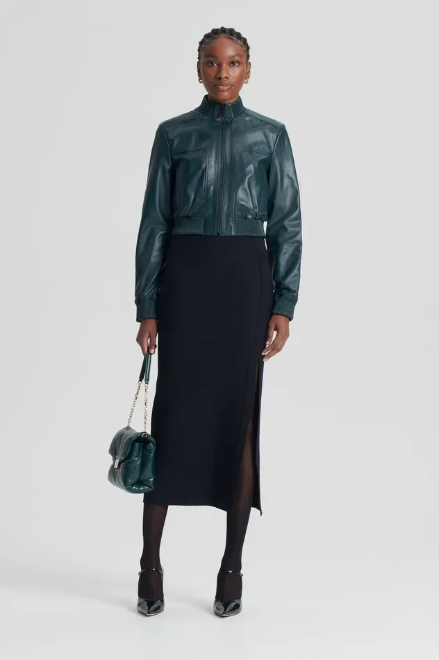 Jackets Scanlan Theodore Women LEATHER BOMBER DARKGREEN