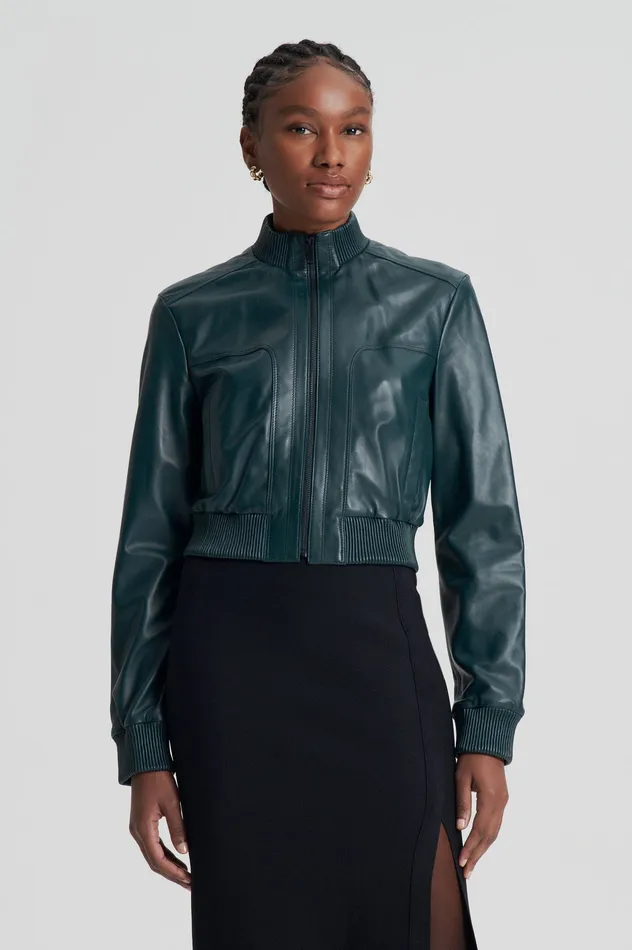 Jackets Scanlan Theodore Women LEATHER BOMBER DARKGREEN Jackets Scanlan Theodore Women LEATHER BOMBER DARKGREEN