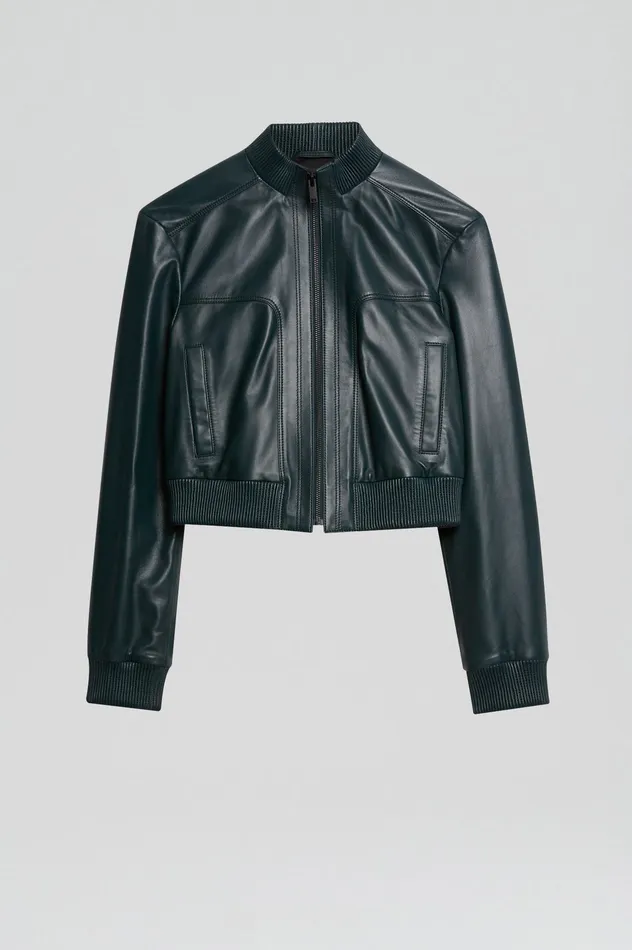 Jackets Scanlan Theodore Women LEATHER BOMBER DARKGREEN Jackets Scanlan Theodore Women LEATHER BOMBER DARKGREEN