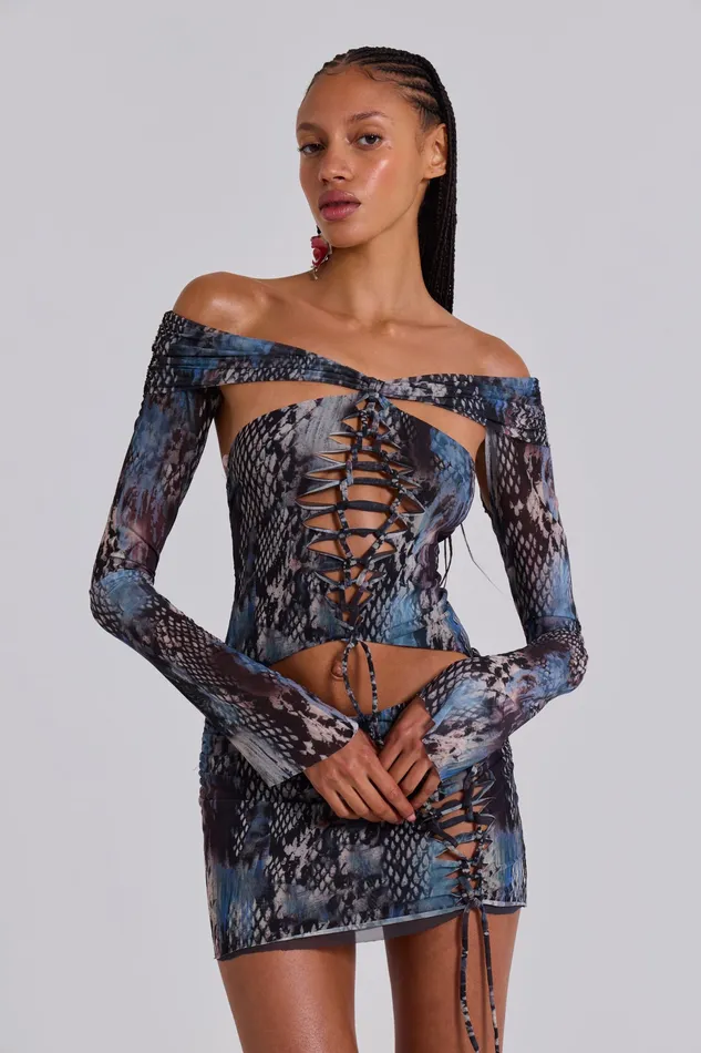 Jaded London Dresses Women Bianca Macrame Mesh Mini Dress