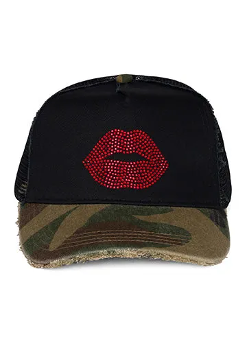 Jilly Crystal Red Lip Black Camo Women039s Lauren Moshi Hats