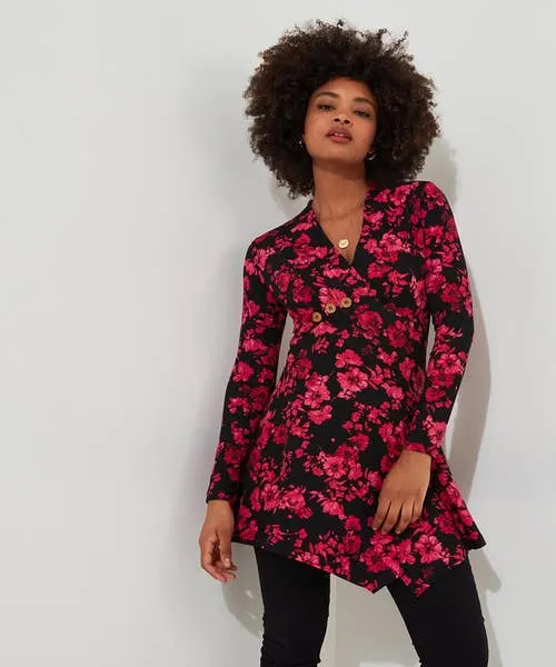 Joebrowns Button Detail Printed Jersey Tunic Top Black Apparel Tops Tunics and Blouses