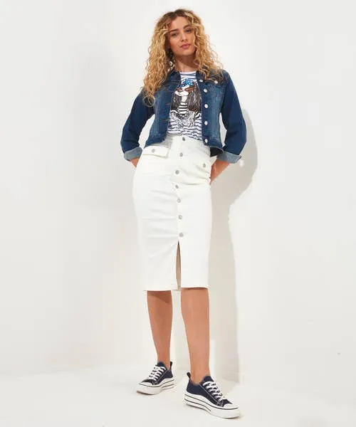 Joebrowns Denim Midi Skirt Ecru Apparel Skirts