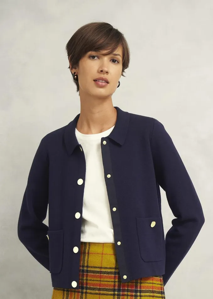 Jumpers and Cardigans Women HOBBS Daisy Cotton Wool Knitted Jacket Hobbs Navy