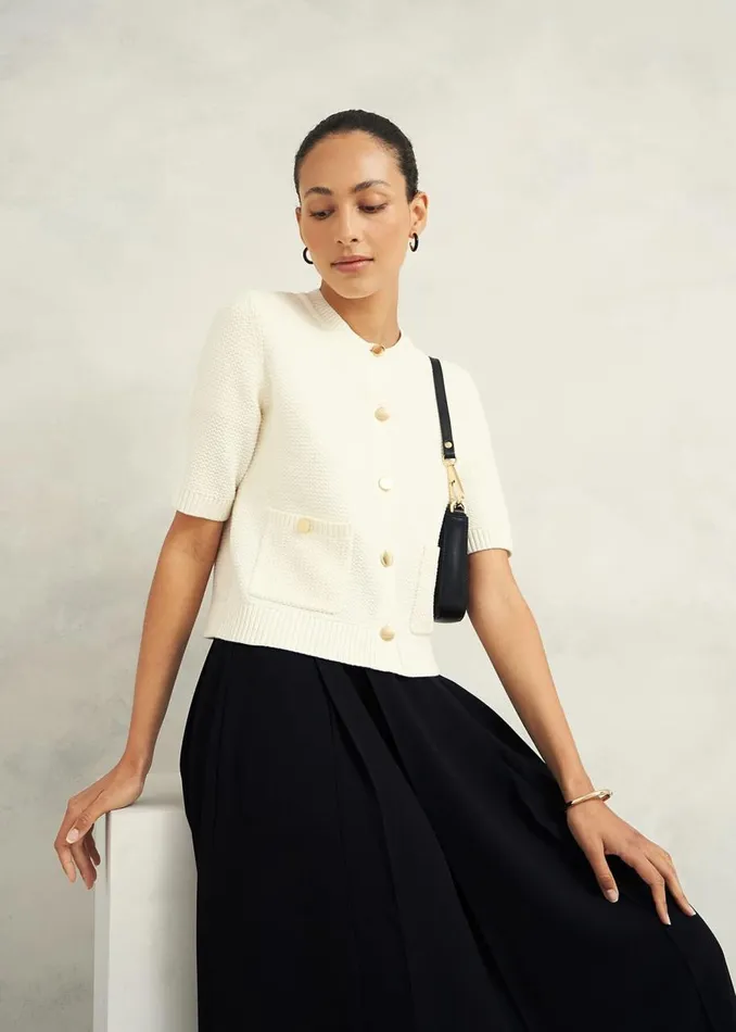 Jumpers and Cardigans Women HOBBS Emily Cotton Cardigan Warm Ivory