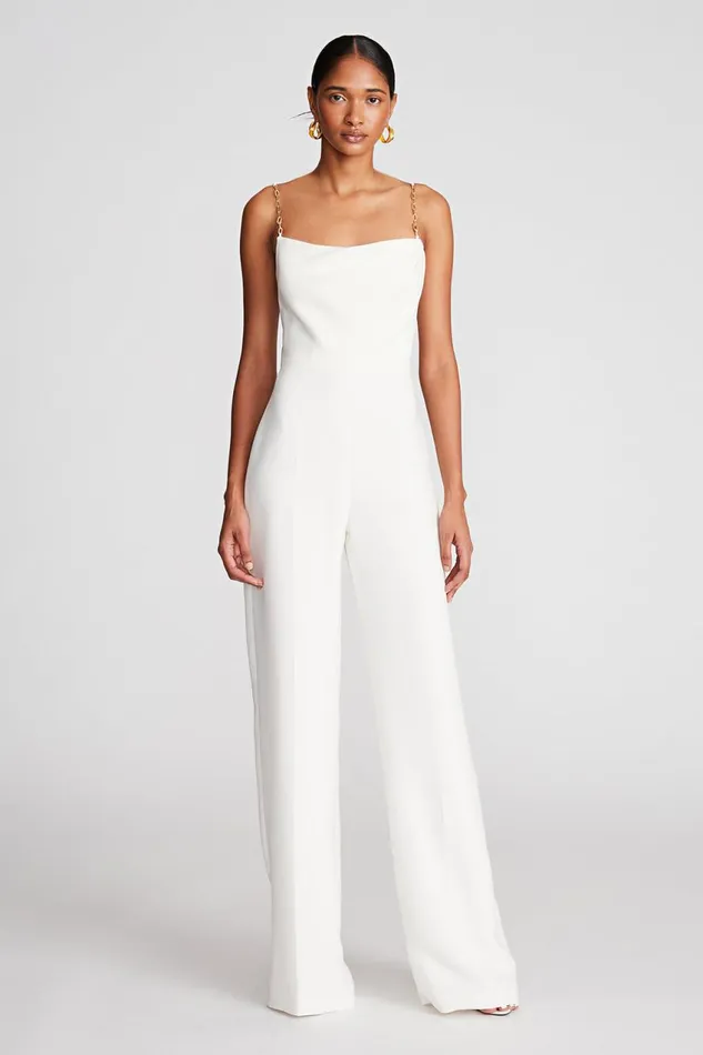 Jumpsuits Women Halston Brea Jumpsuit In Stretch Crepe Chalk