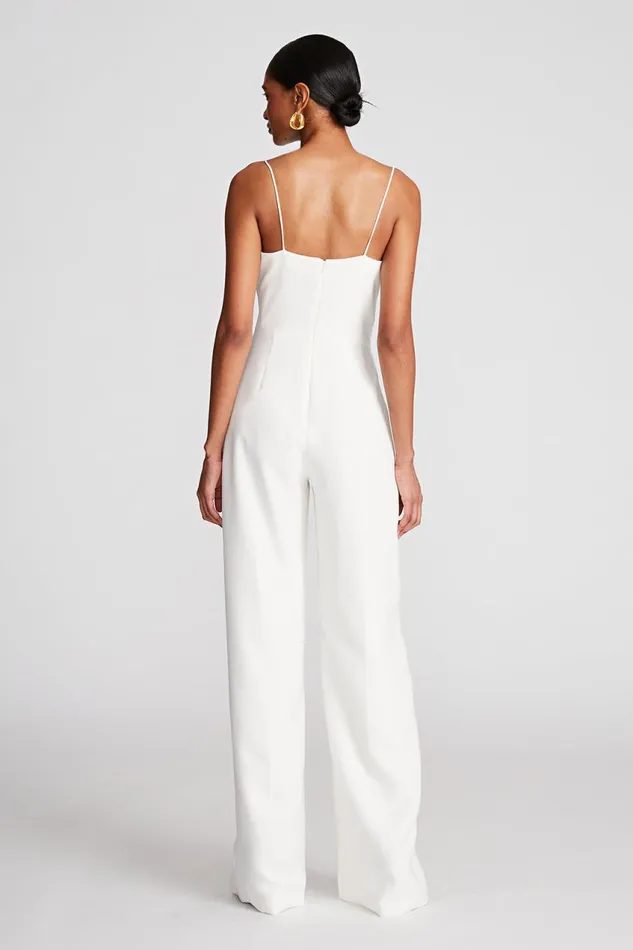 Jumpsuits Women Halston Brea Jumpsuit In Stretch Crepe Chalk
