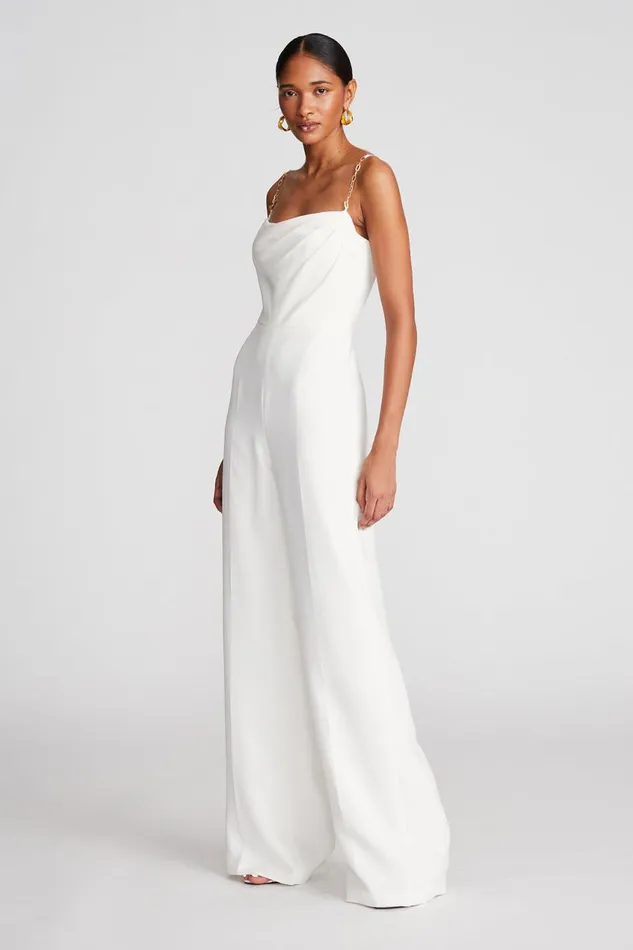 Jumpsuits Women Halston Brea Jumpsuit In Stretch Crepe Chalk