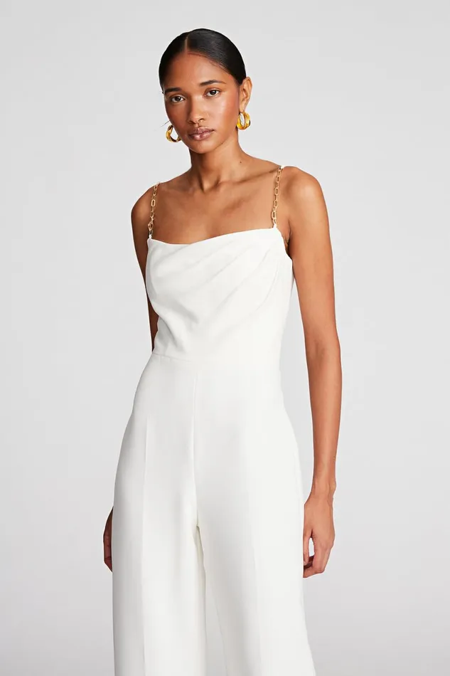 Jumpsuits Women Halston Brea Jumpsuit In Stretch Crepe Chalk