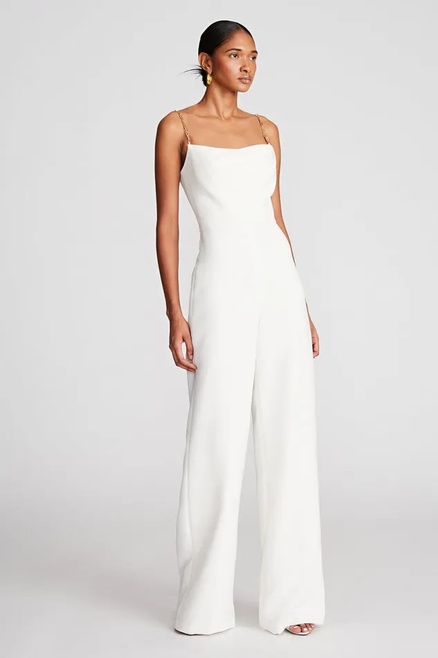 Jumpsuits Women Halston Brea Jumpsuit In Stretch Crepe Chalk