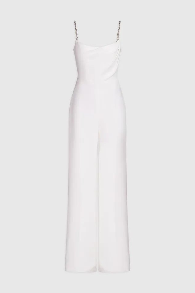 Jumpsuits Women Halston Brea Jumpsuit In Stretch Crepe Chalk