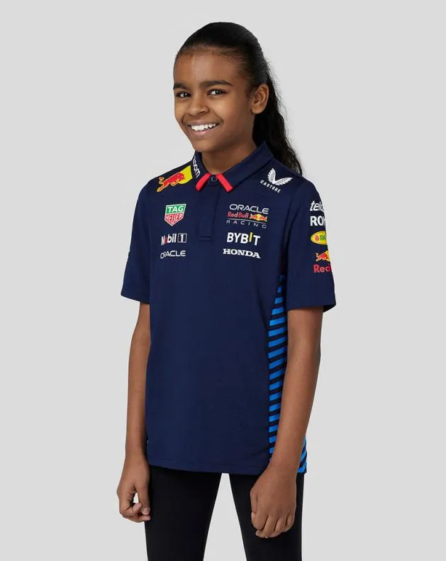 Junior Castore Junior Oracle Red Bull Racing Official Teamline Short Sleeve Polo Shirt 8211 Night Sky