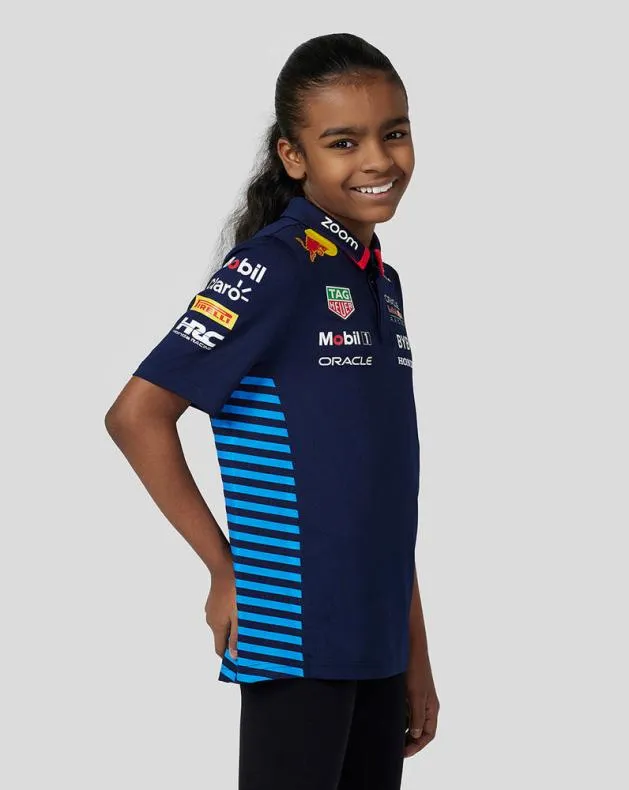Junior Castore Junior Oracle Red Bull Racing Official Teamline Short Sleeve Polo Shirt 8211 Night Sky