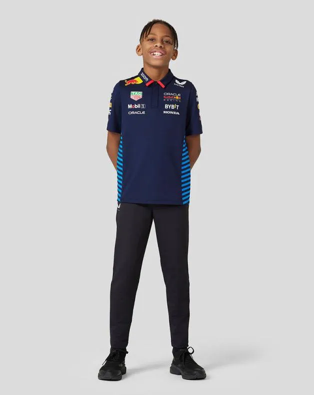 Junior Castore Junior Oracle Red Bull Racing Official Teamline Short Sleeve Polo Shirt 8211 Night Sky