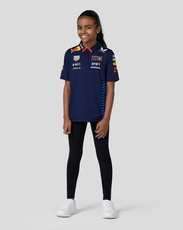 Junior Castore Junior Oracle Red Bull Racing Official Teamline Short Sleeve Polo Shirt 8211 Night Sky